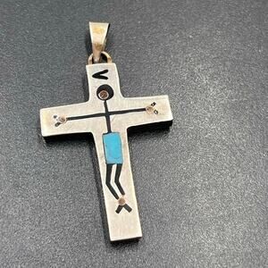 Vintage Sterling Silver Cross Crucifix stone AR Taxco Mexico 3 Eagle pendant